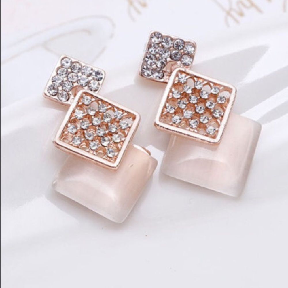 Earrings Rhinestone & Blush Colored Pierced NWT